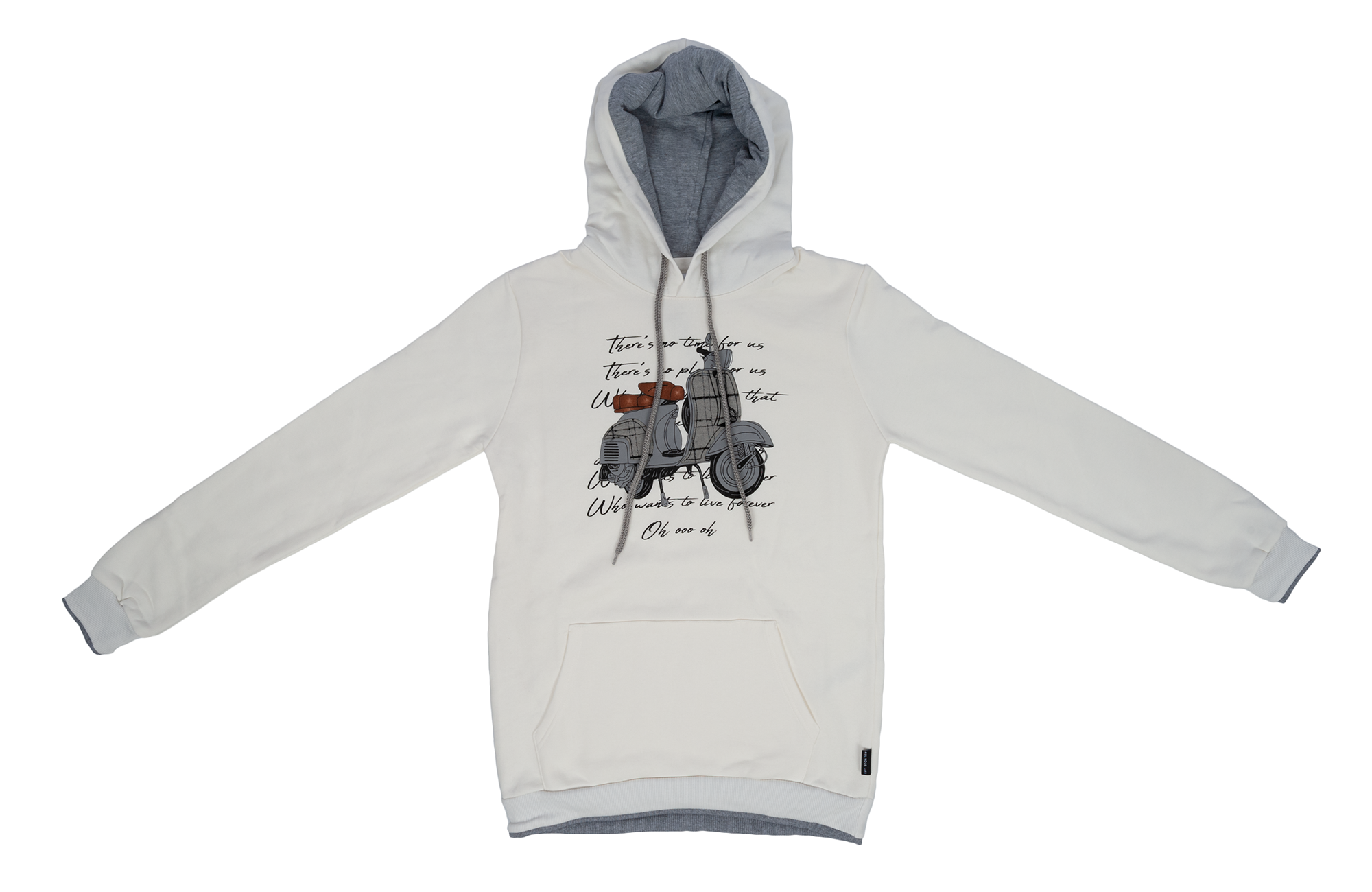 Over/D Felpa con cappuccio e stampa grafica Panna e Grigio