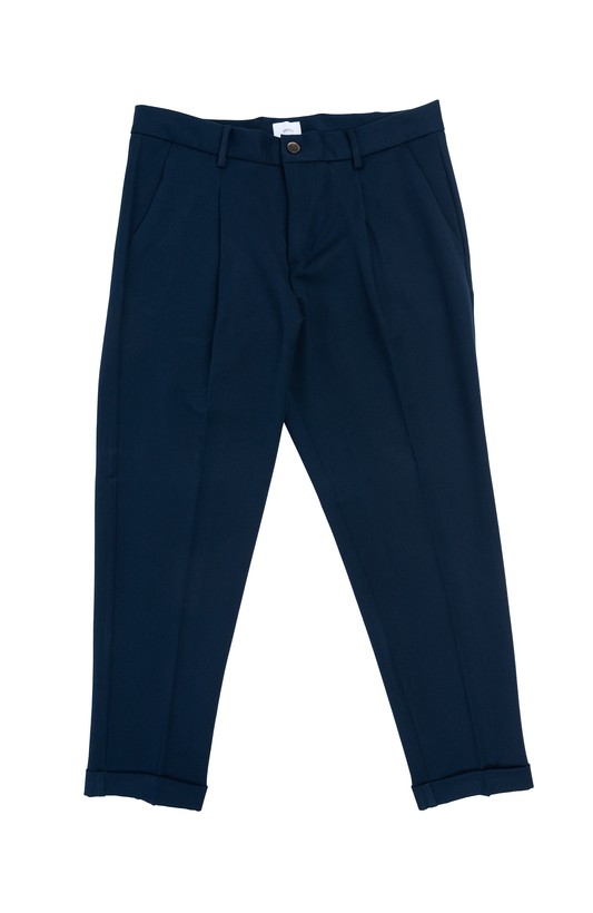 Pantalone Blu Tapered Fit 1 Pince e Tasche Doppio Filetto