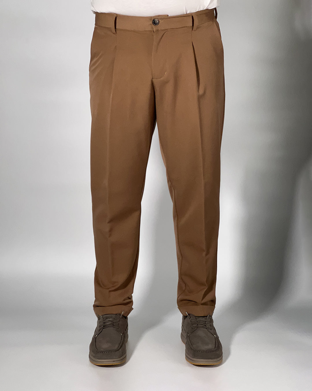 Pantalone Over/D Cacao Tapered Fit 1 Pince e Tasche Doppio Filetto