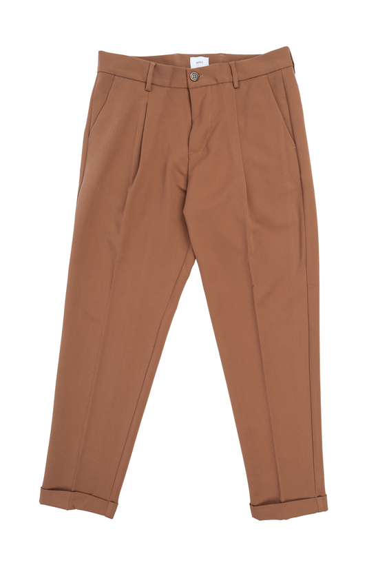 Pantalone Cacao Tapered Fit 1 Pince e Tasche Doppio Filetto