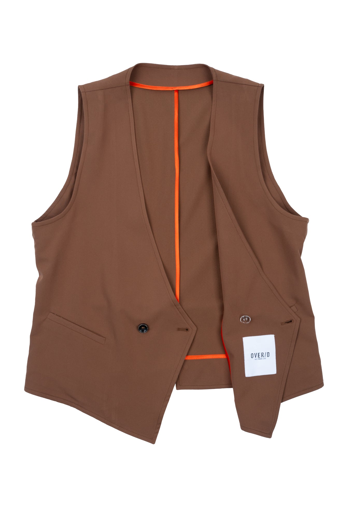 Over/D - Gilet doppiopetto tabacco da uomo con fibbia posteriore