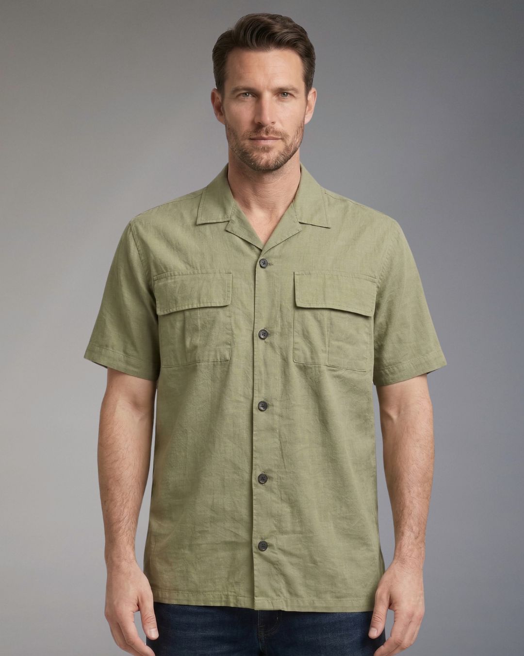 Camicia Overshirt Uomo Over/D a Maniche Corte con Taschino