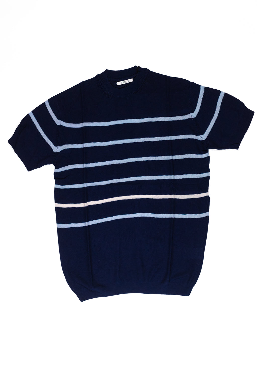 OVER/D Maglia Girocollo Mezza Manica a Righe Blu