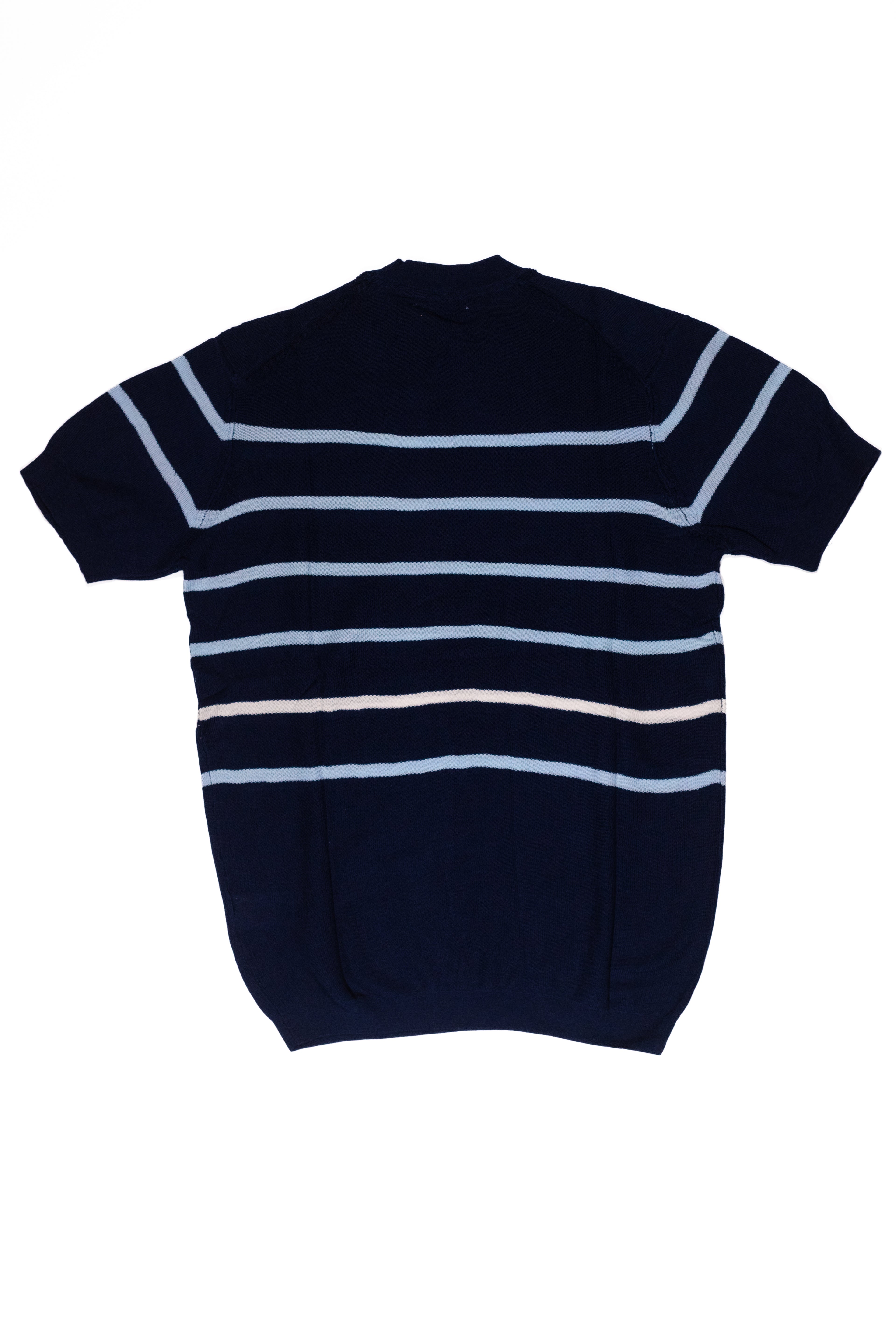 OVER/D Maglia Girocollo Mezza Manica a Righe Blu