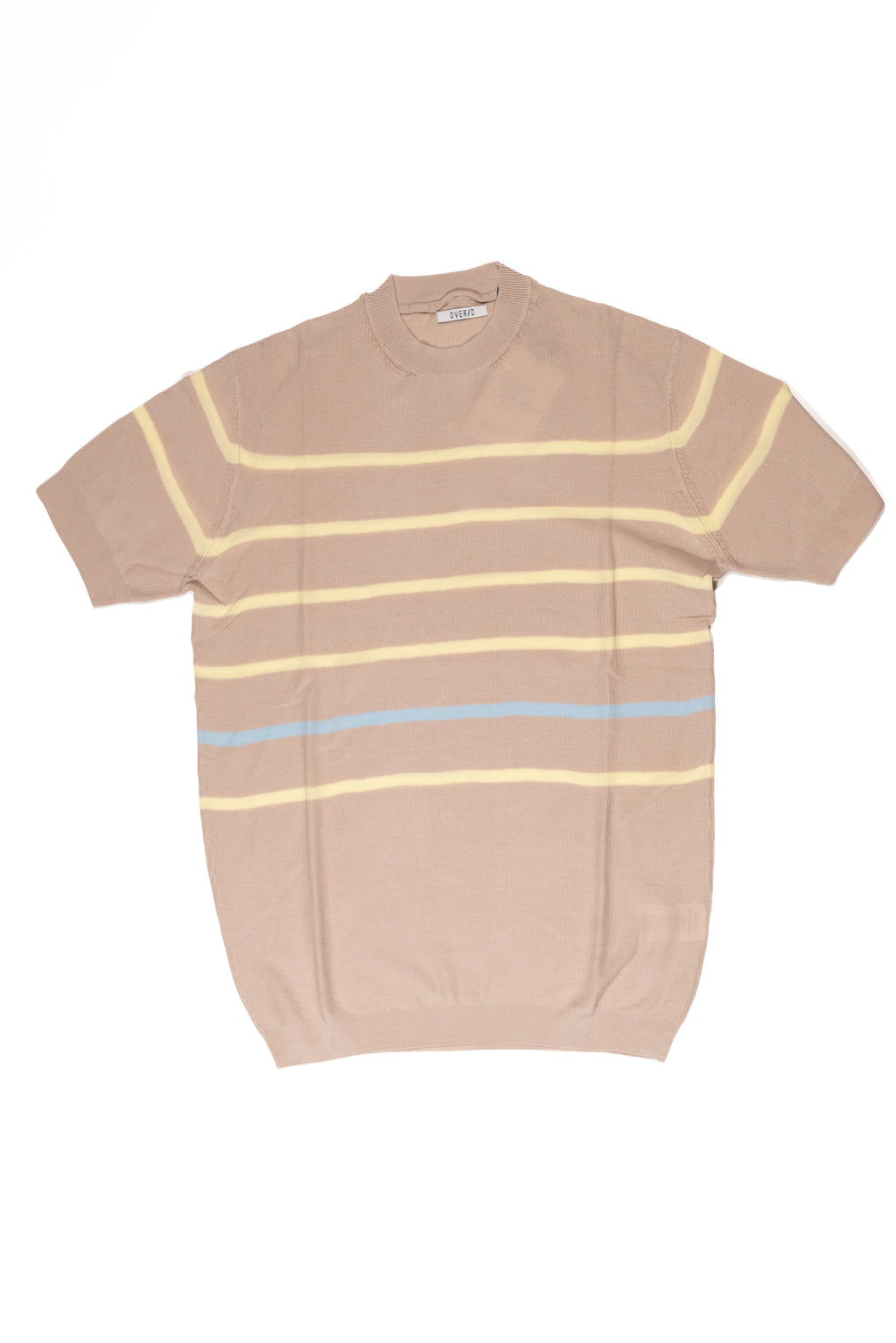 OVER/D Maglia Girocollo Mezza Manica a Righe Greige