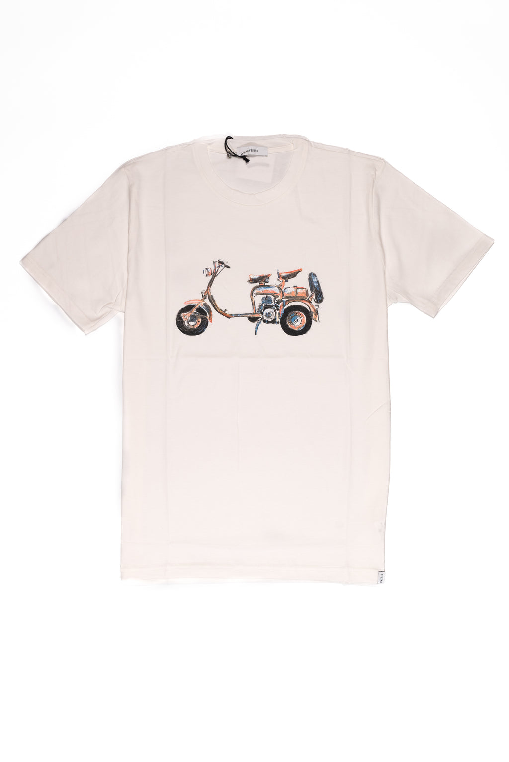 OVER/D T-Shirt Uomo Panna Disegno Moto