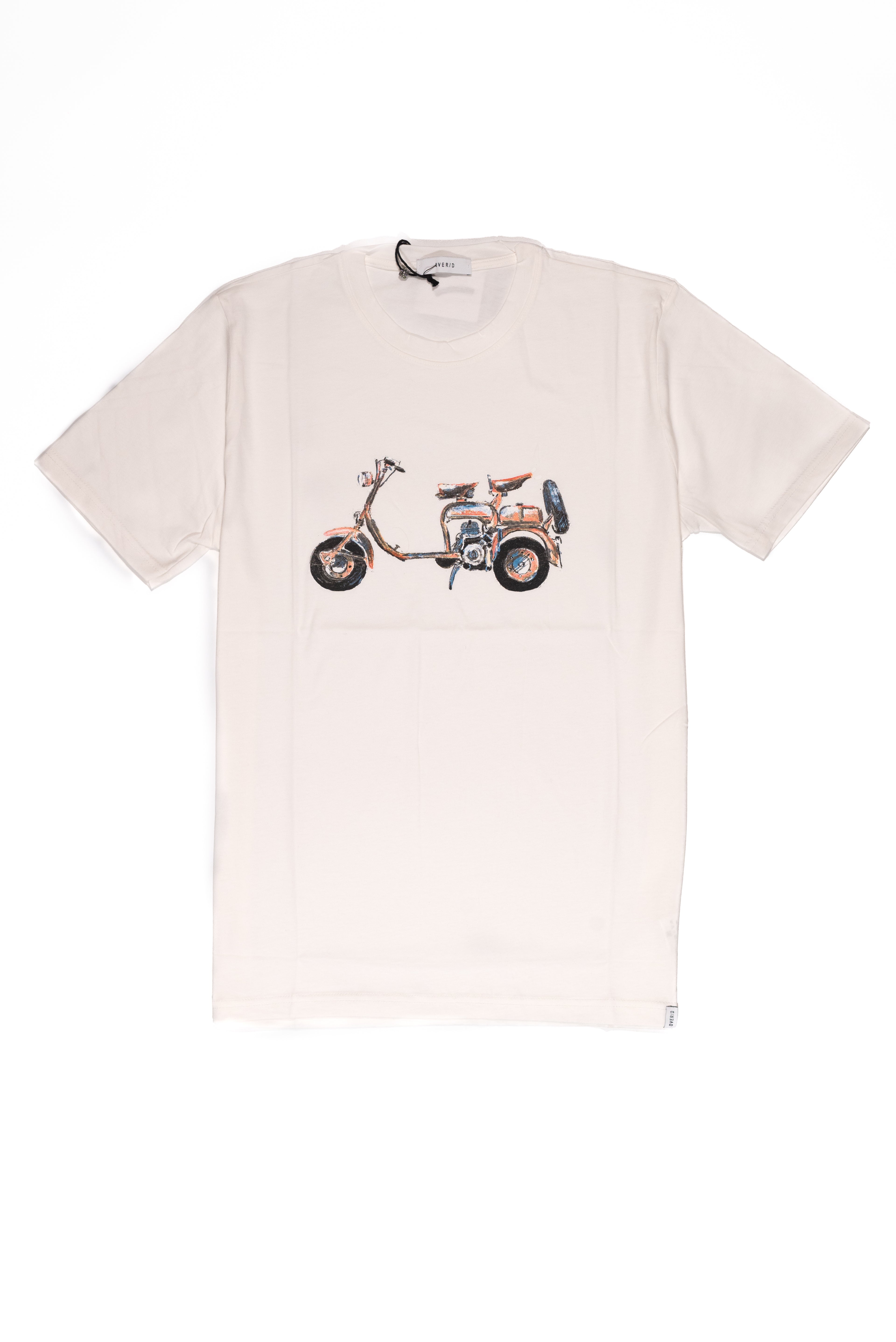 OVER/D T-Shirt Uomo Panna Disegno Moto