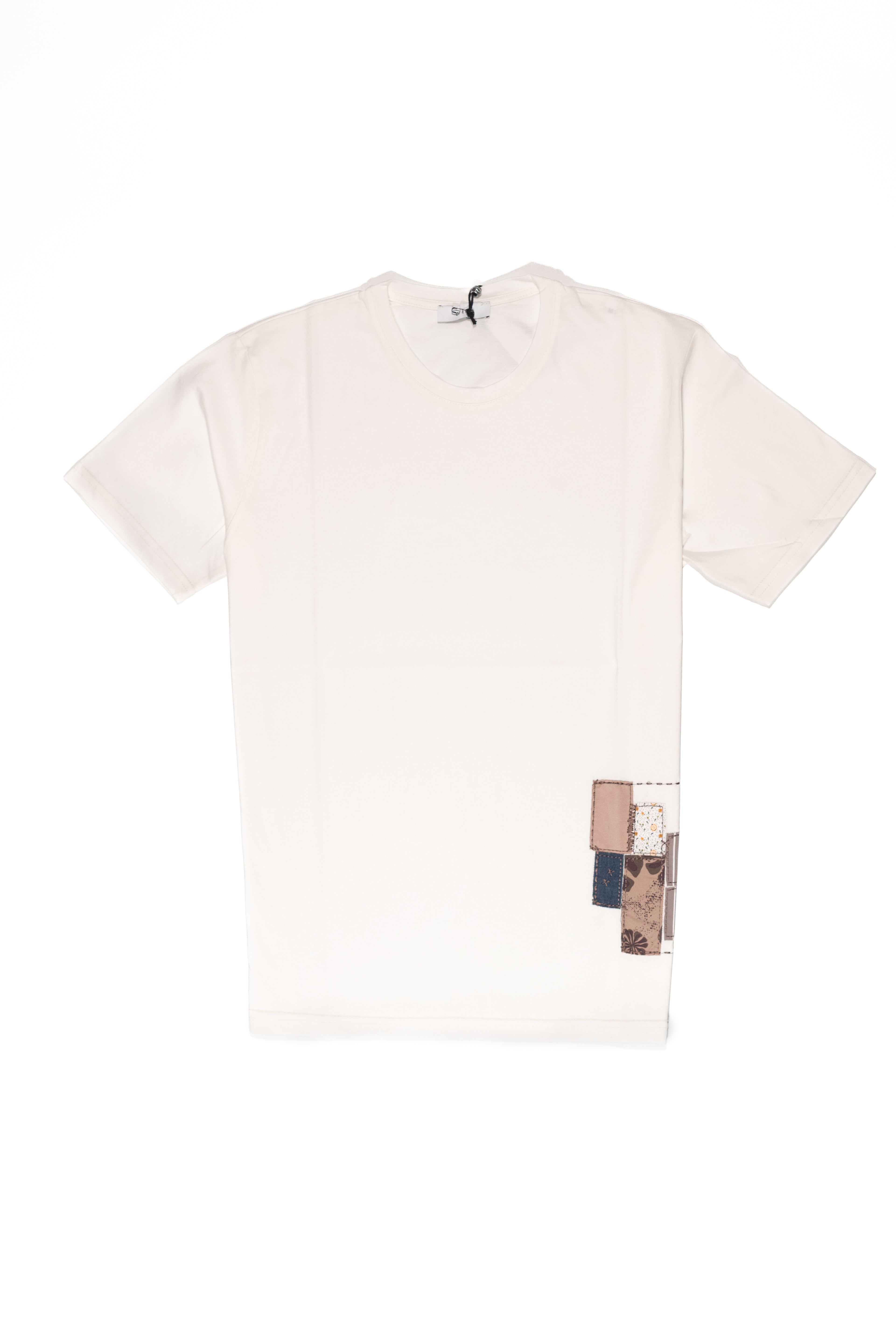 OVER/D T-Shirt Uomo Panna Dettaglio Patchwork