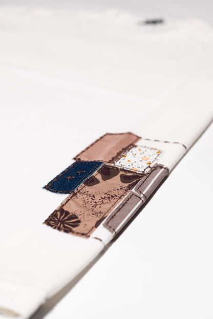 OVER/D T-Shirt Uomo Panna Dettaglio Patchwork