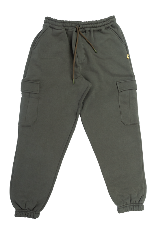 Pantalone in felpa Verde Militare con tasconi e elastico caviglia