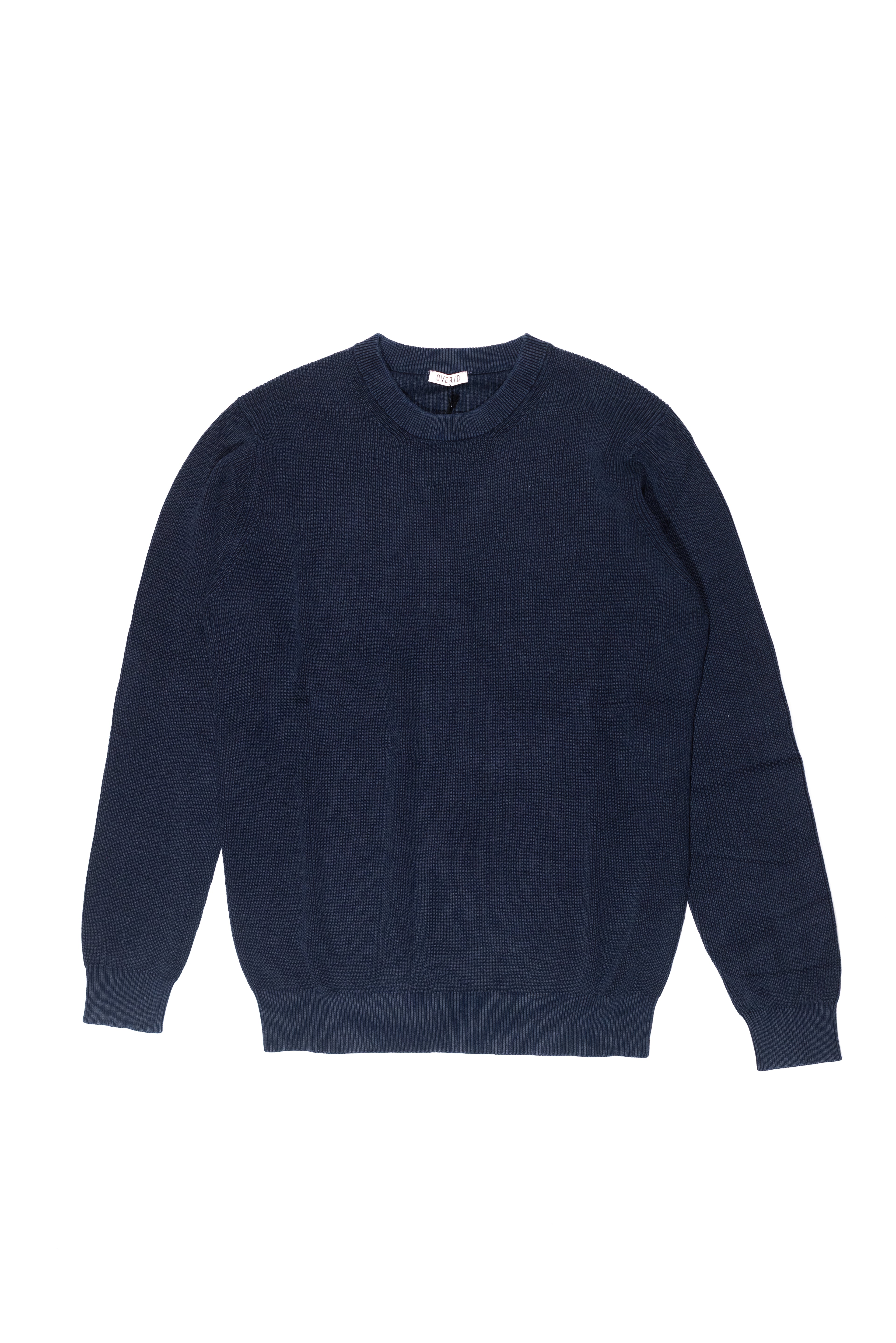 OVER/D Pullover Uomo Girocollo a Coste Blu