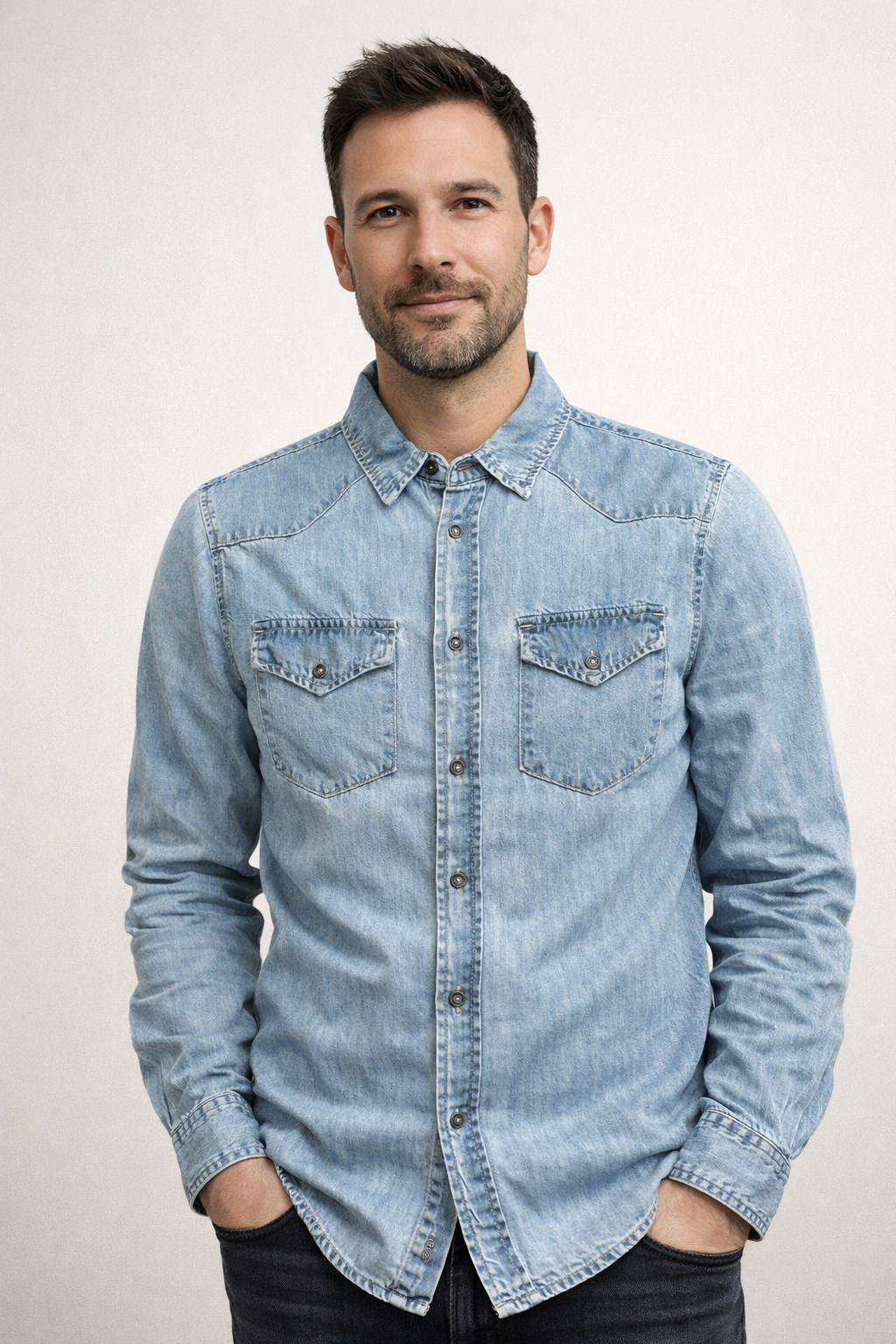 Camicia Uomo R-Ytual in Denim Chiaro 100% Cotone