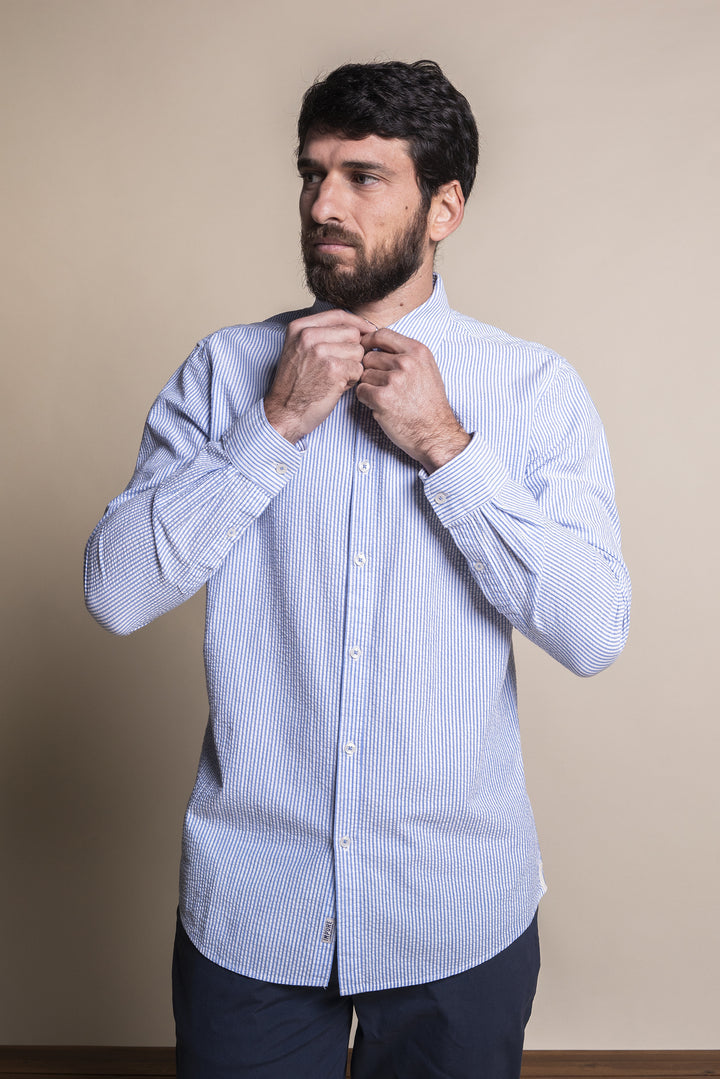 Impure - Camicia da uomo a righe blu slim fit