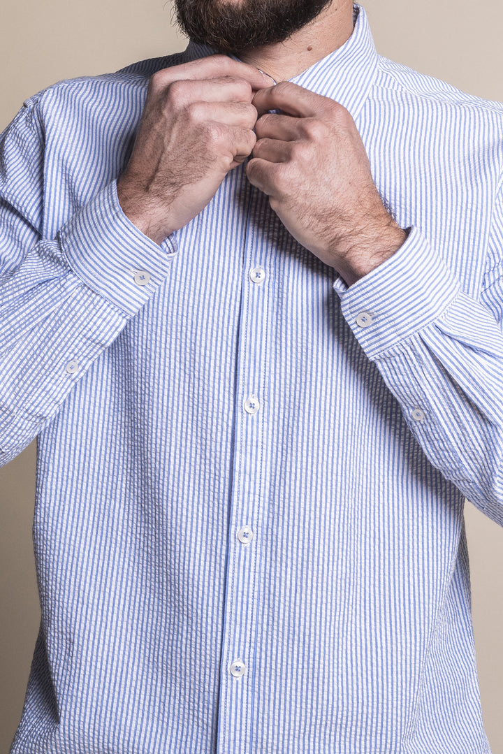 Impure - Camicia da uomo a righe blu slim fit