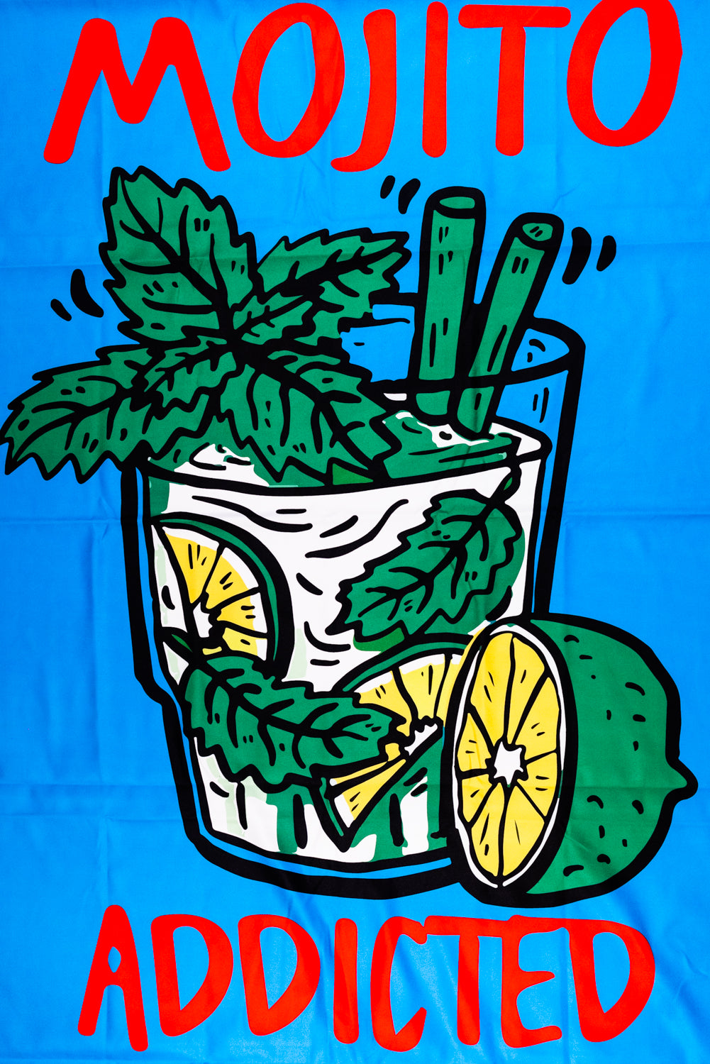 SUPERCULTURE Telo mare Turchese in microfibra con stampa MOJITO ADDICTED