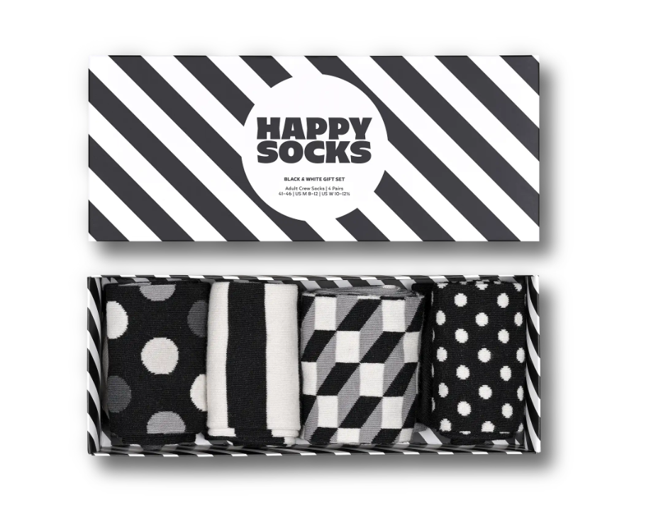 Set regalo calzini Happy Socks 4-Pack Classic Black & White Socks Gift Set bianco e nero