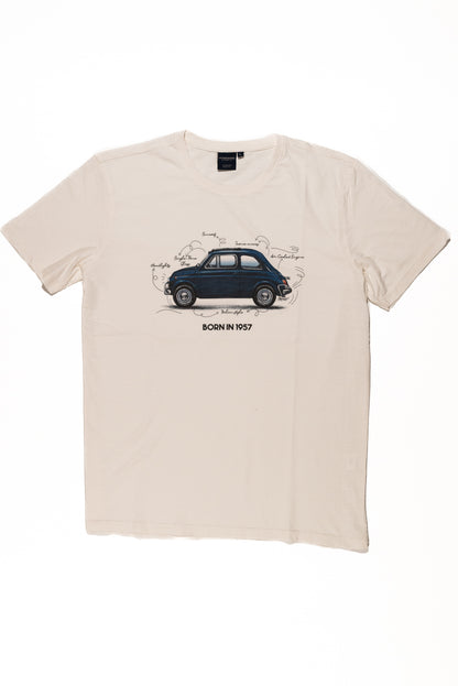 Homeward - T-shirt Uomo con Stampa Auto Fiat 500 "Born in 1957"