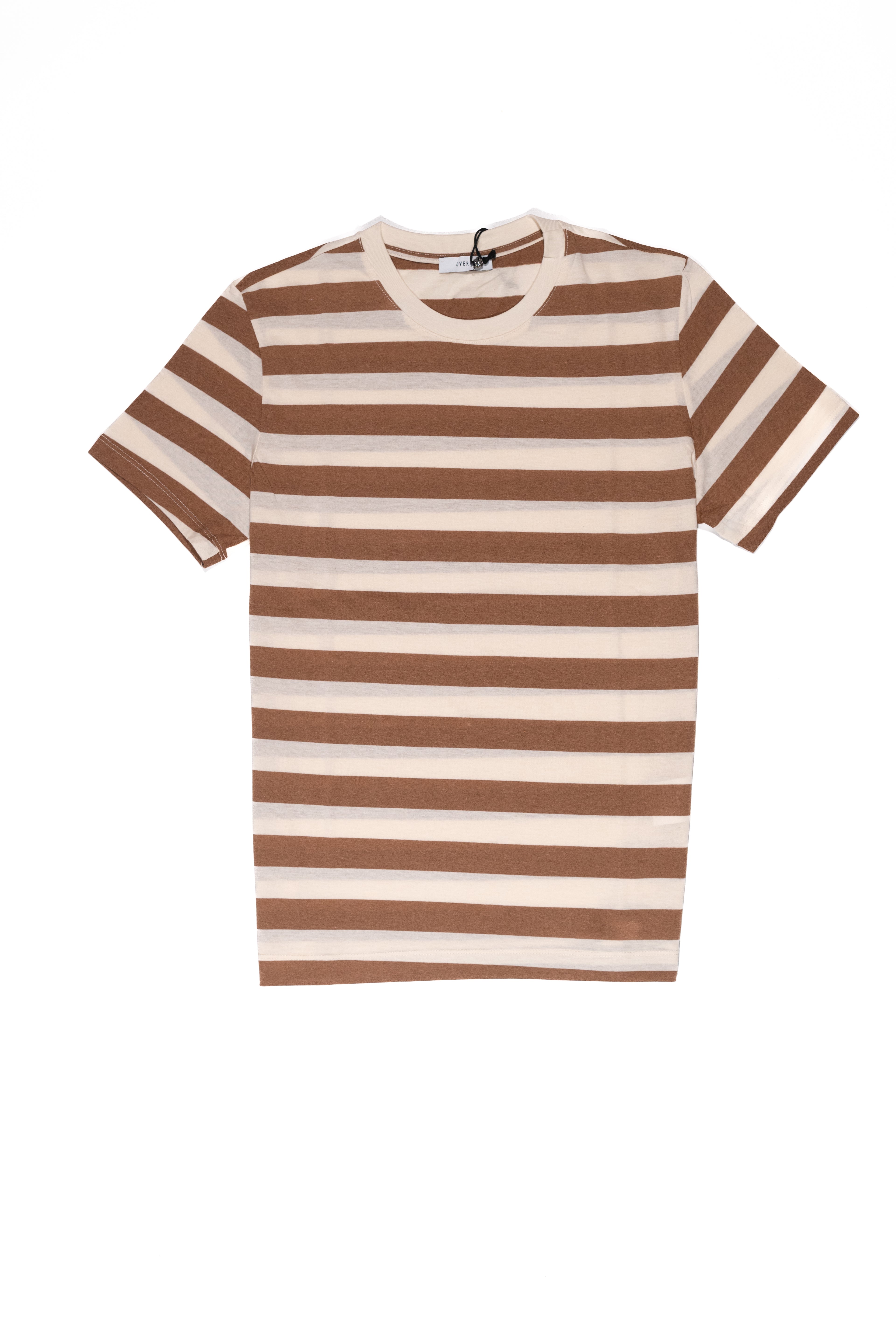 OVER/D T-shirt Uomo Bianca Righe Marrone