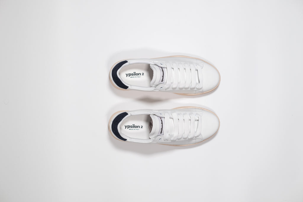 Y2 Sneaker da Uomo Bianca con Dettaglio Scamosciato Blu Scuro