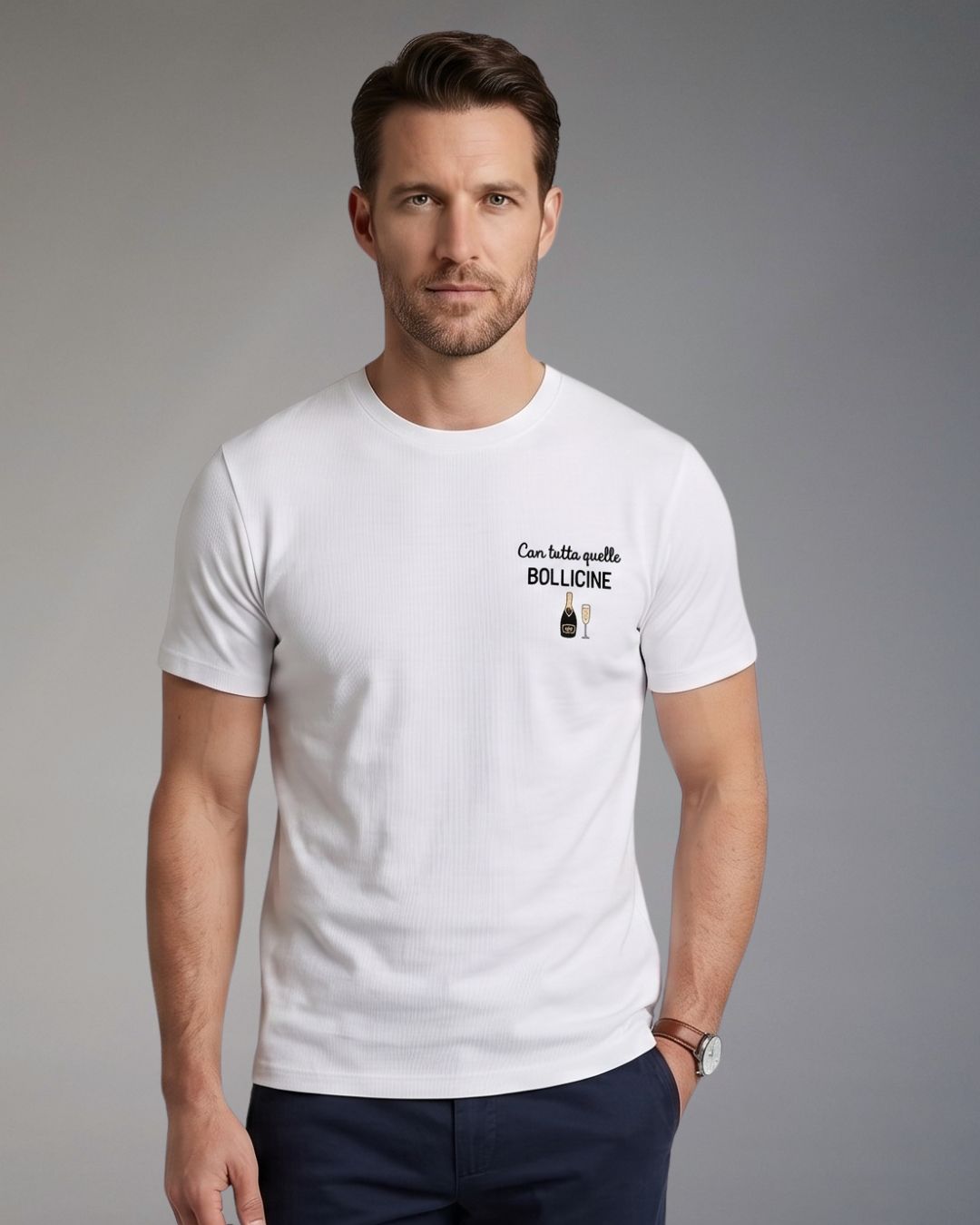 T-Shirt Superculture Bianca Uomo Ricamo “Con tutte quelle bollicine”
