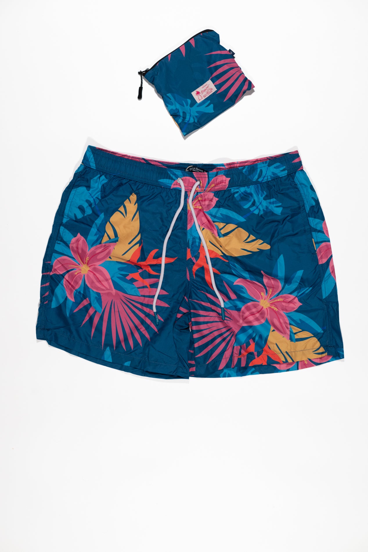 IMPURE Pantaloncino Mare Uomo Blu Tropicale con Pochette Integrata