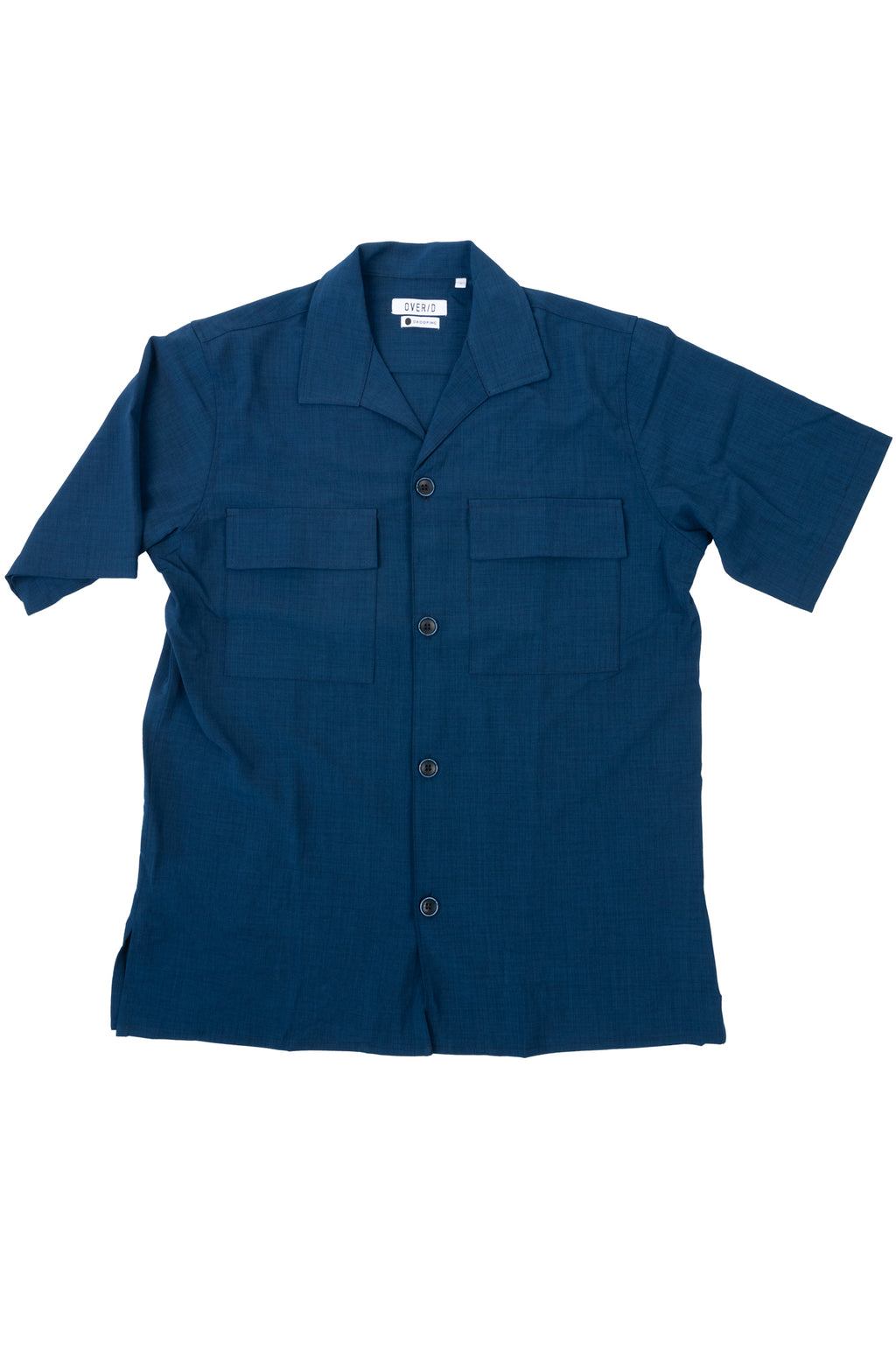 Over/D - Camicia Blu a maniche corte con tasche a toppa