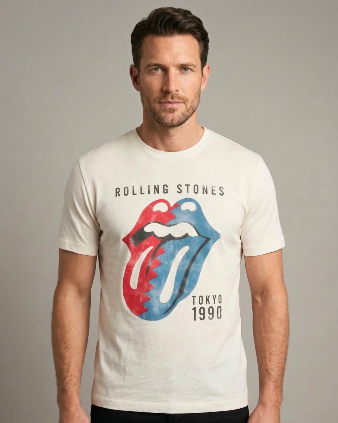 T-Shirt Uomo Homeward Off White Slub con Stampa Rolling Stones
