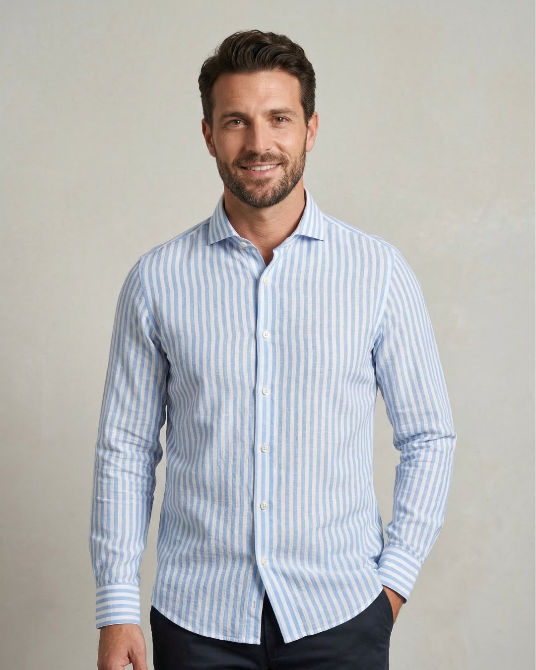 Camicia Uomo Impure Slim Fit Misto Lino/Cotone Collo Francese