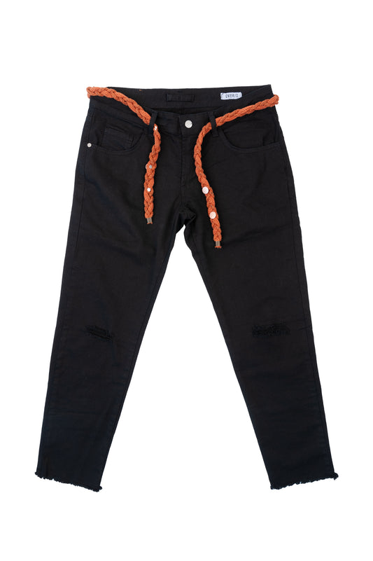 Over/D - Pantaloni da uomo Destroyed skinny Nero