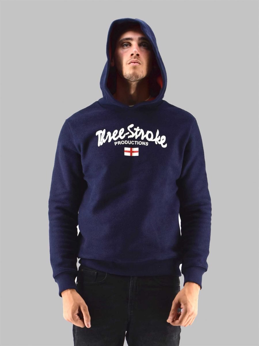 Felpa Three Stroke reversibile da uomo Hooded Blu/Rosso